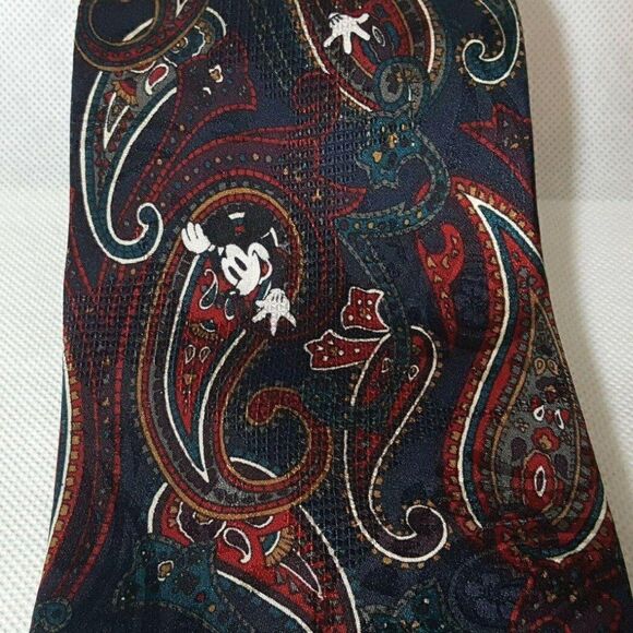 Vintage Mickey Mouse Tie Paisley Necktie The Disney Store Navy Red Green - Picture 1 of 3